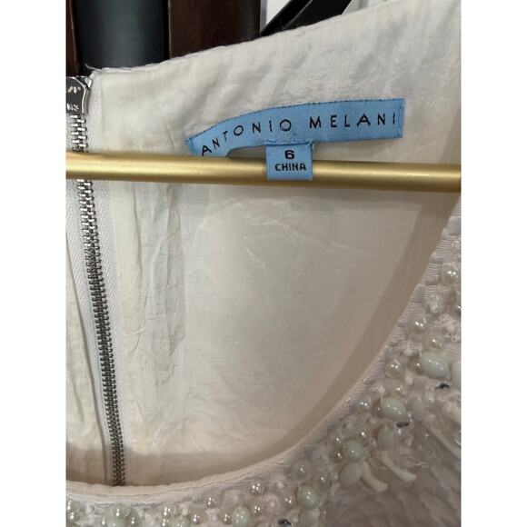 Antonio Melani Off White Beaded Textured Sleeveless Dress Size 6 EUC - Picture 4 of 13